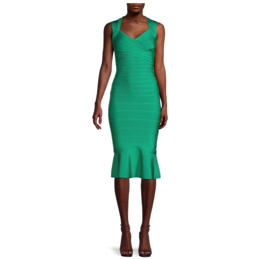 NWT Hervé Léger Flounce Bandage Dress Green Opal Size Small